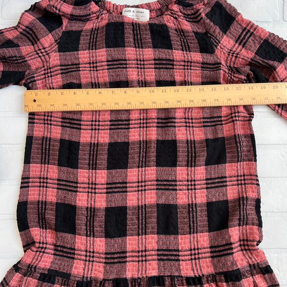 Cloth & Stone Anthropologie Plaid Drop Waist Pink Black Plaid Dress -sz XS/S - Picture 4 of 5